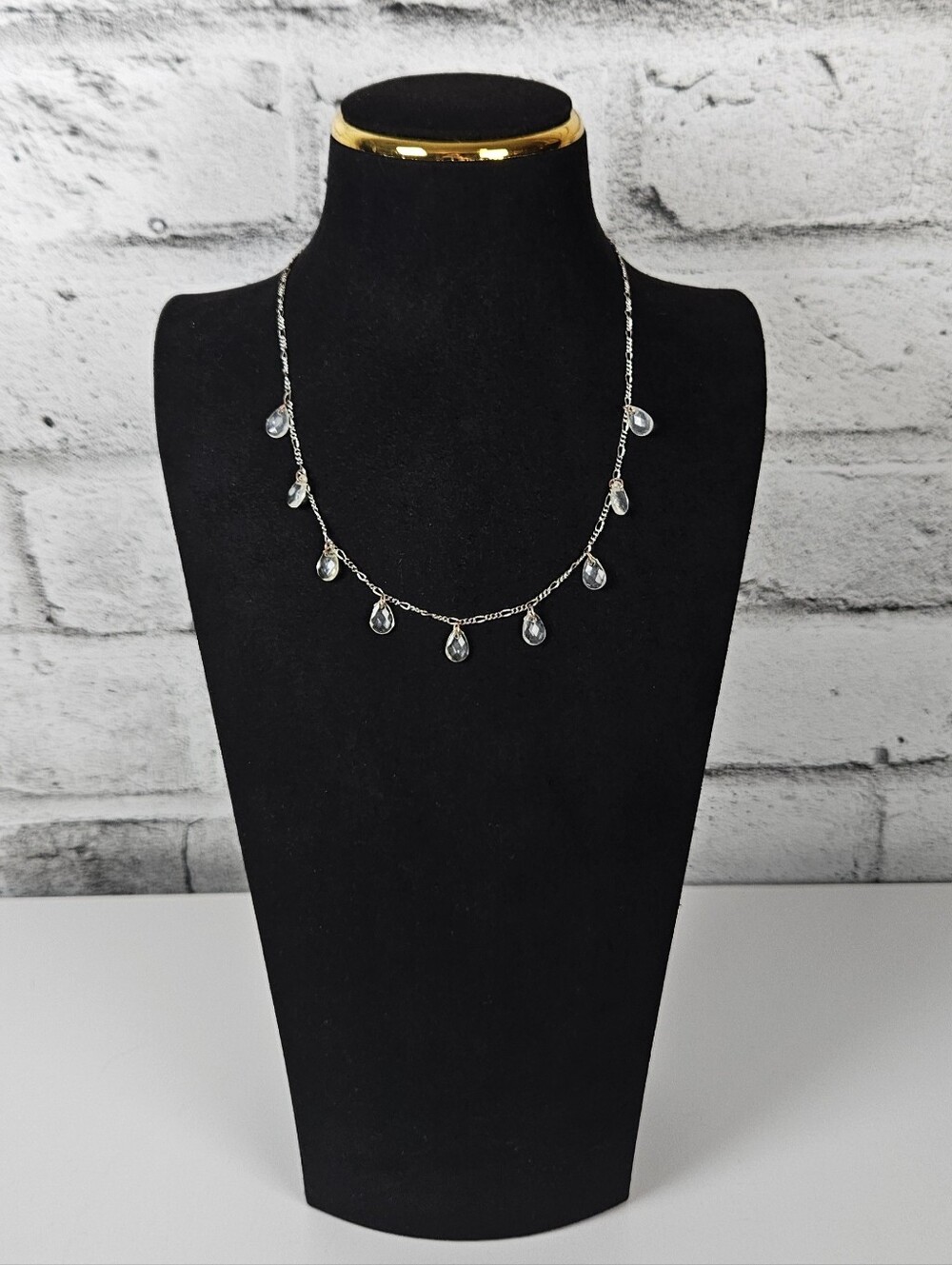 Silver Tone Clear Crystal Teardrop Dangle Charm Necklace